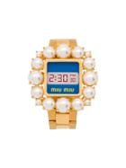 Miu Miu Pearl Embellished Watch - Gold