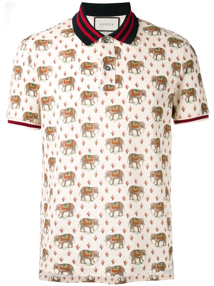 Gucci - Elephant Print Polo Shirt - Men - Cotton/spandex/elastane - L, Nude/neutrals, Cotton/spandex/elastane