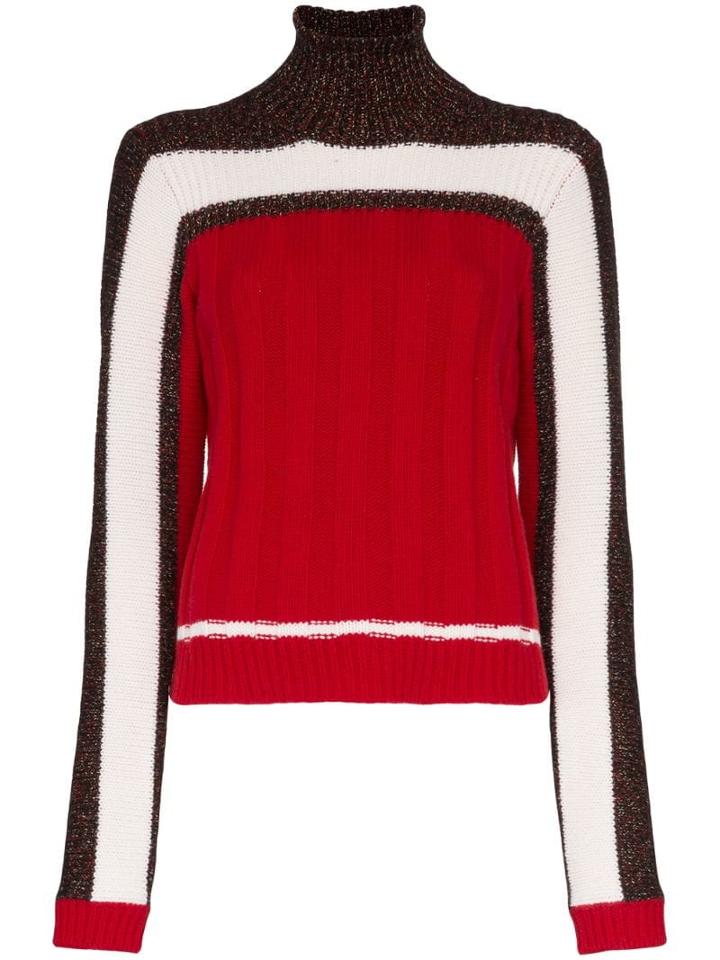 Plan C Colour Block Knit Roll Neck Jumper - Red