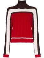 Plan C Colour Block Knit Roll Neck Jumper - Red