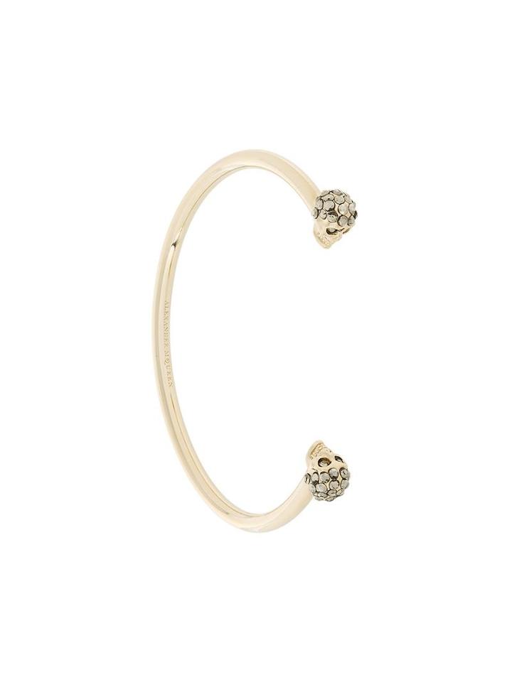 Alexander Mcqueen Twin Skull Bracelet, Size: Small, Metallic
