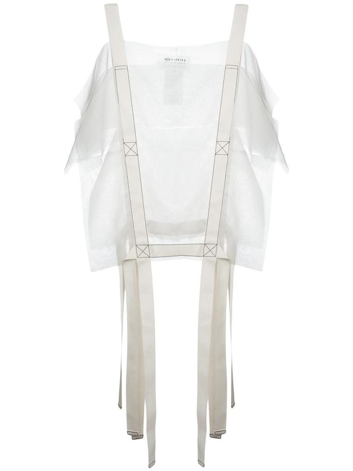 Maison Margiela Contrast Panel Sheer Draped Top, Women's, Size: Medium, White, Silk