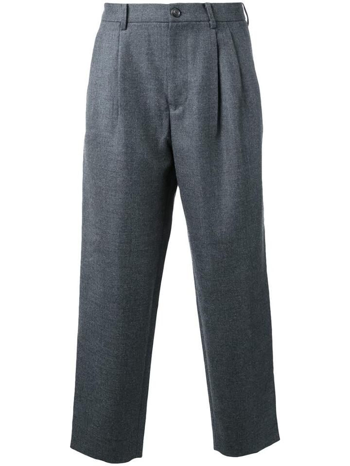 En Route Pleated Detailing Cropped Trousers, Men's, Size: 3, Grey, Wool