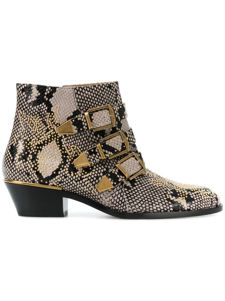 Chloé Snake Print Susanna Short Boots - Nude & Neutrals