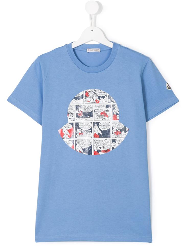 Moncler Kids Cartoon Logo Print T-shirt - Blue