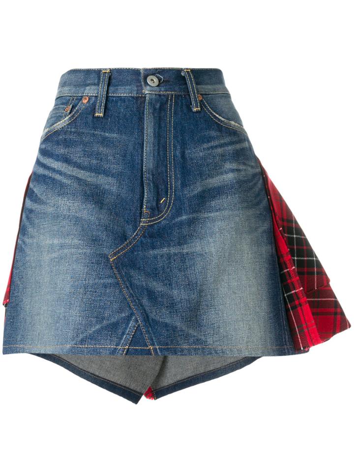 Junya Watanabe Comme Des Garçons Denim Skirt With Tartan Pleated Back