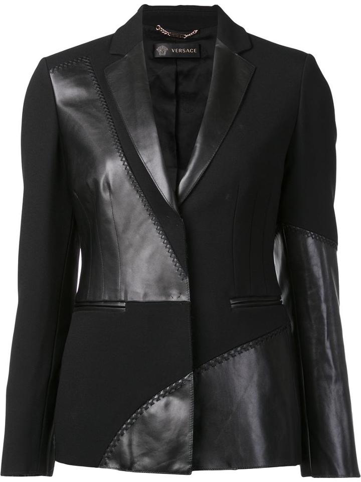 Versace Mixed Material Blazer, Women's, Size: 42, Black, Acetate/viscose/calf Leather