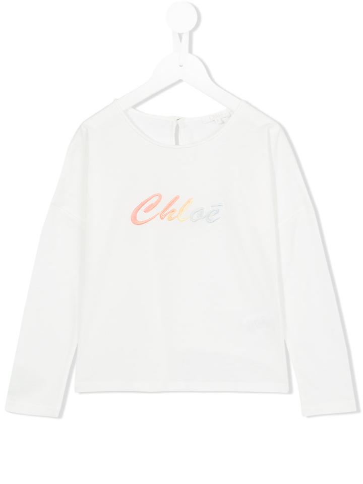 Chloé Kids Logo Longsleeved T-shirt, Girl's, Size: 10 Yrs, White