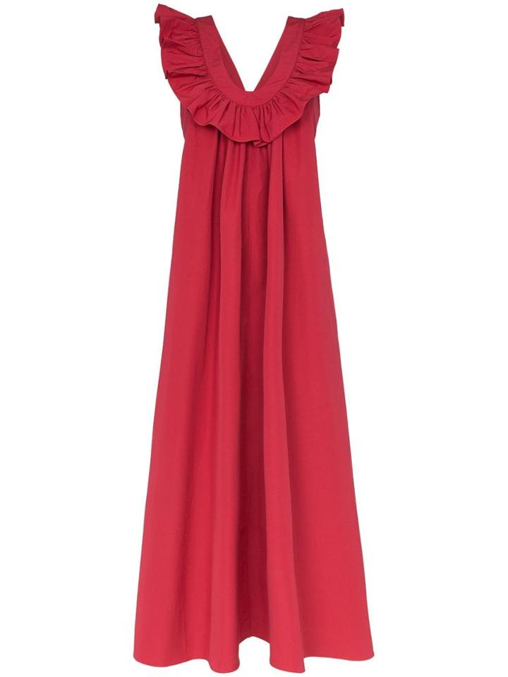 Three Graces Geraldine Ruffle Neck Maxi Dress - Red