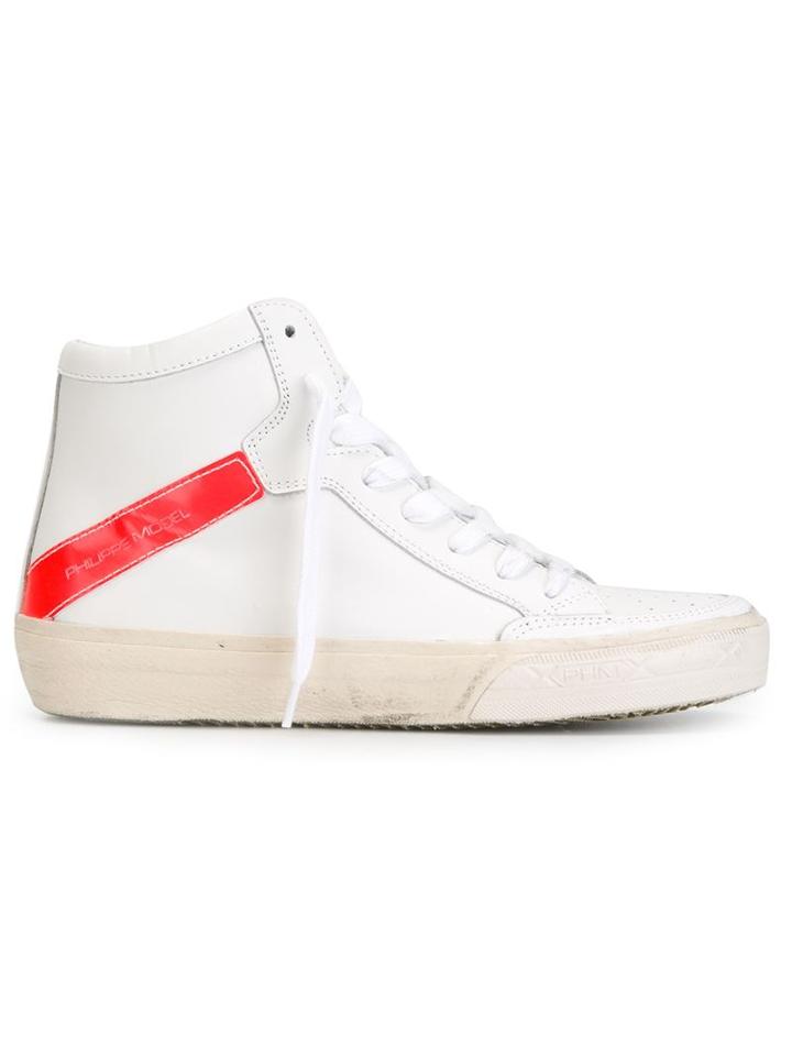 Philippe Model Neon Stripe Hi-top Sneakers, Women's, Size: 40, White, Leather/rubber