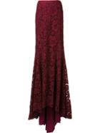 Oscar De La Renta Floor Length Fishtail Skirt, Women's, Size: 8, Red, Cotton/nylon/rayon
