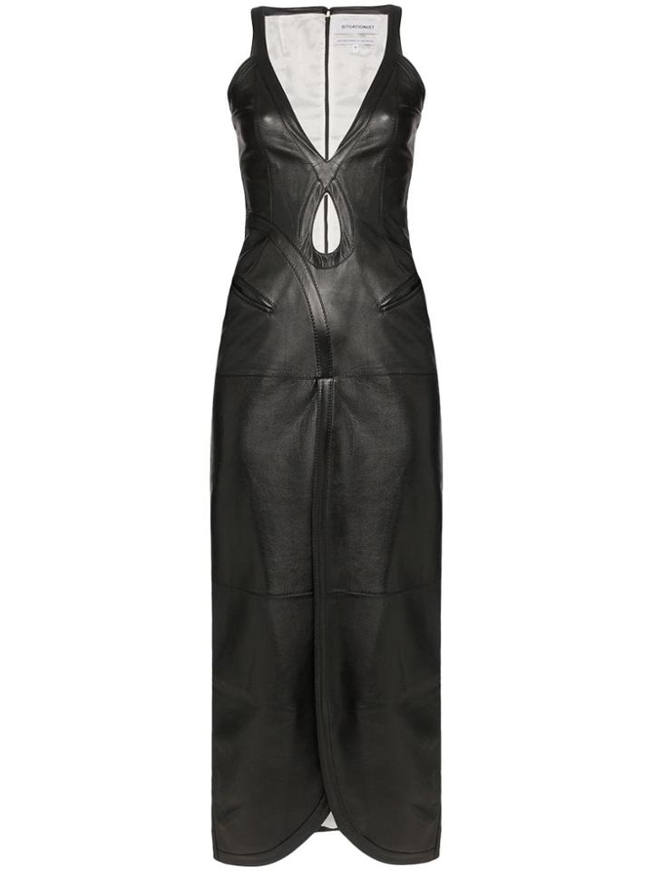 Situationist Cutout Leather Midi Dress - Black