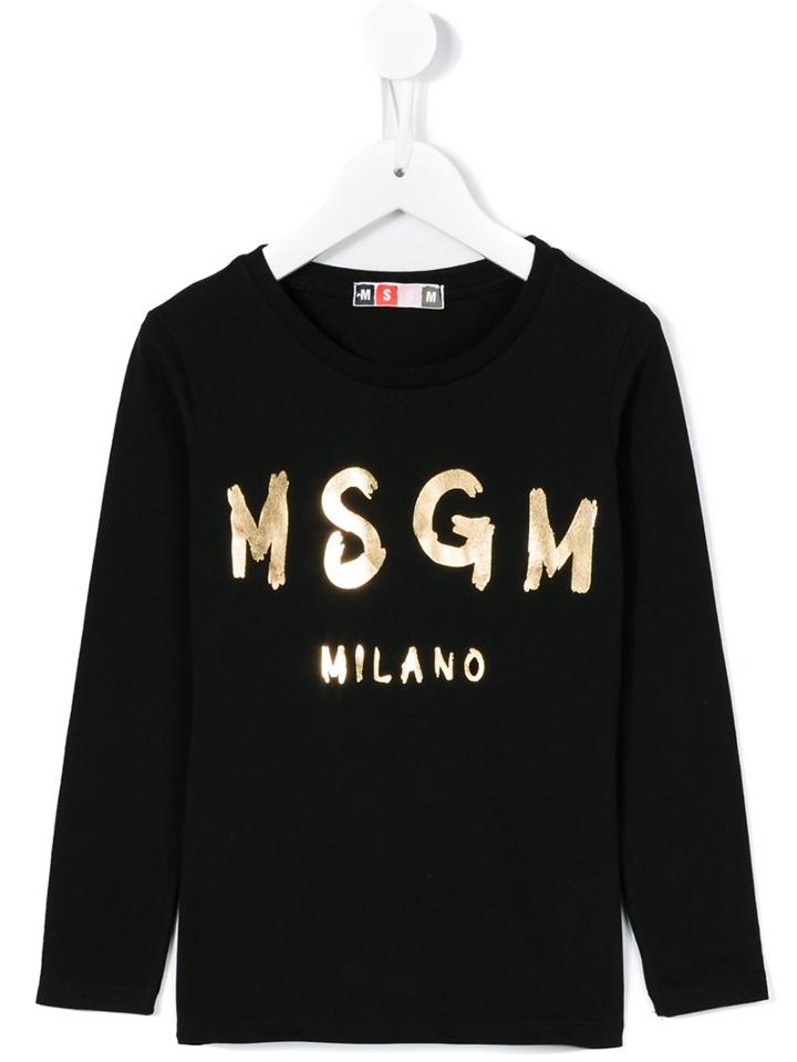 Msgm Kids Logo Print T-shirt, Girl's, Size: 12 Yrs, Black