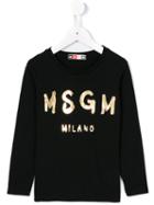 Msgm Kids Logo Print T-shirt, Girl's, Size: 12 Yrs, Black