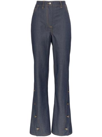 Wright Le Chapelain Button Detail Flared Jeans - Blue