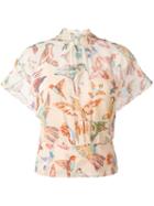 Red Valentino Hummingbird Print Blouse, Women's, Size: 42, Nude/neutrals, Polyester/silk