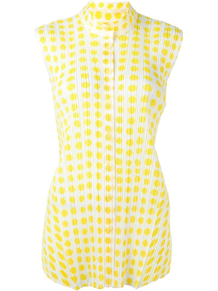 Pleats Please By Issey Miyake Ribbed Effect Dots Print Shirt, Size: 4, White, Polyester