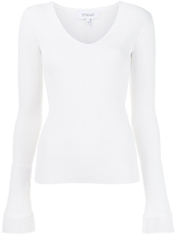Derek Lam 10 Crosby Flayed Flared Longsleeved Blouse, Women's, Size: Small, White, Nylon/viscose