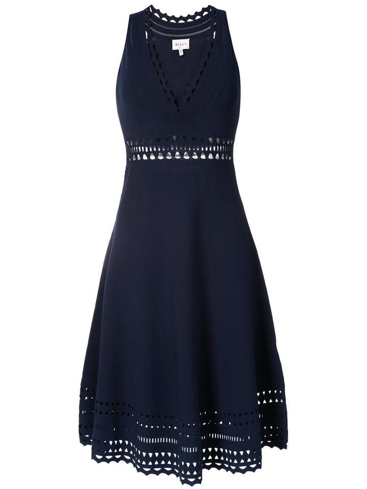 Milly - Laser-cut Detail Sleeveless Dress - Women - Polyester/viscose - L, Blue, Polyester/viscose