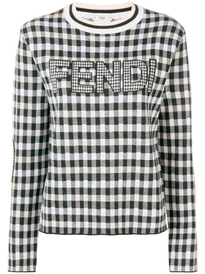 Fendi Checkered Front Logo Sweater - Black