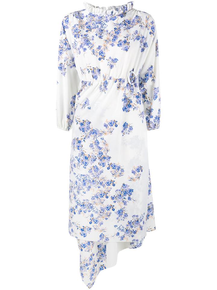 Vetements Floral Print Asymmetric Dress, Women's, Size: Xs, White, Polyester/spandex/elastane