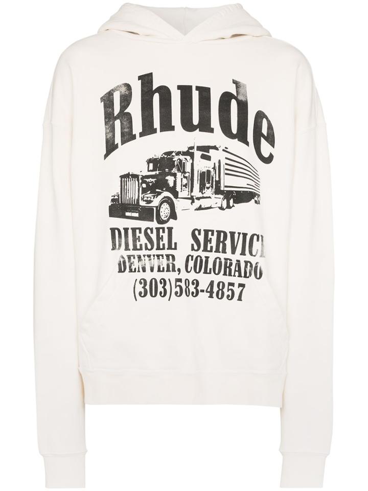 Rhude 'diesel Service' Hooded Sweatshirt - White