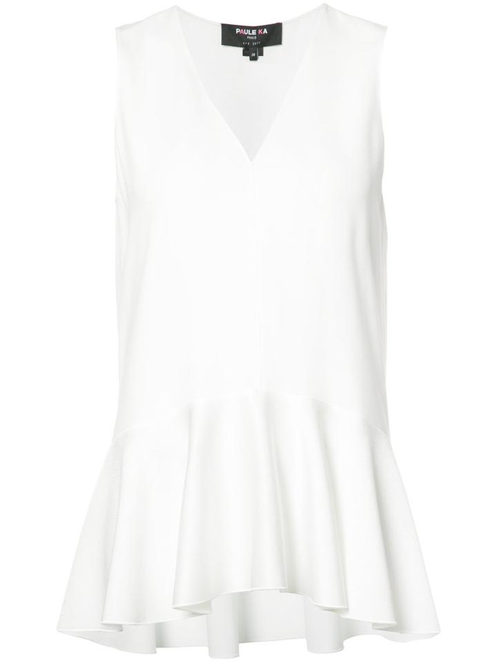 Paule Ka V-neck Flared Top, Women's, Size: 4, White, Triacetate/polyester