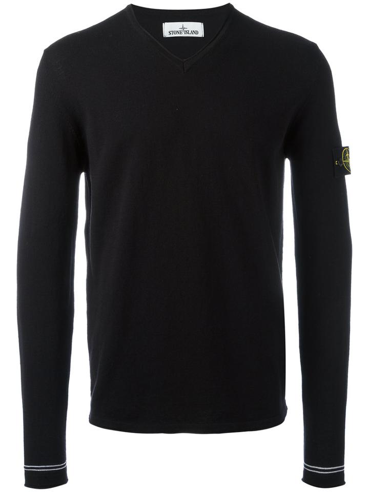 Stone Island V-neck Jumper, Men's, Size: Large, Black, Cotton