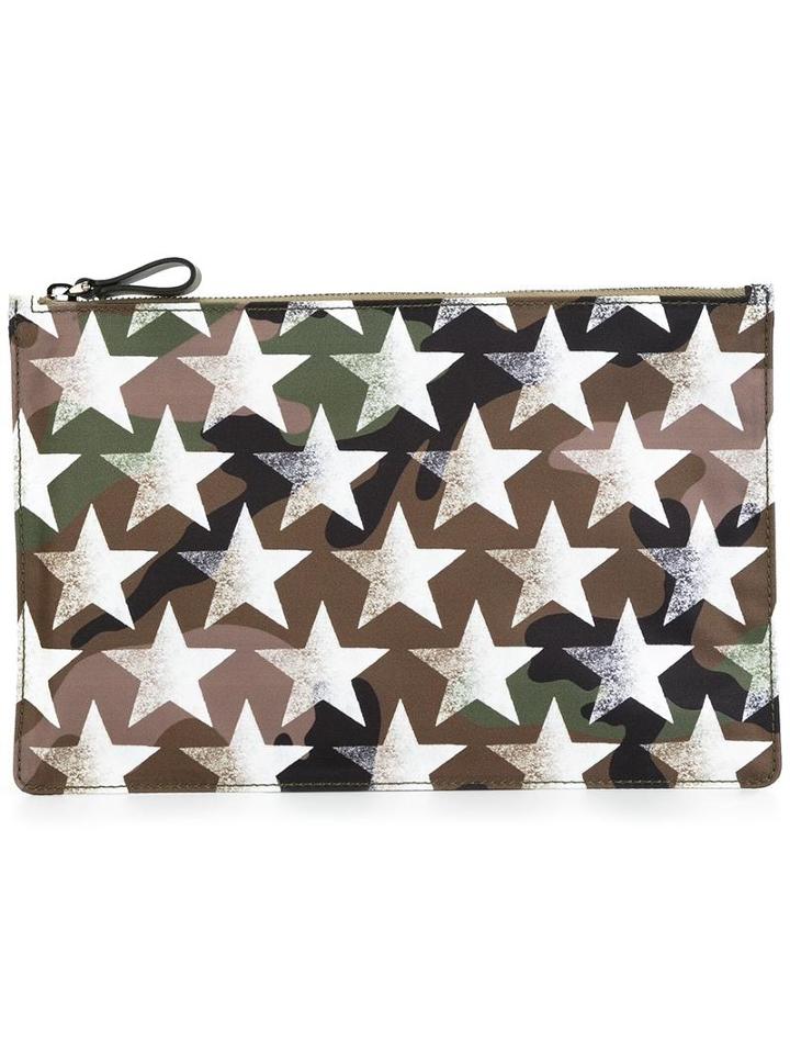 Valentino Camustars Clutch, Men's, Green, Nylon/leather