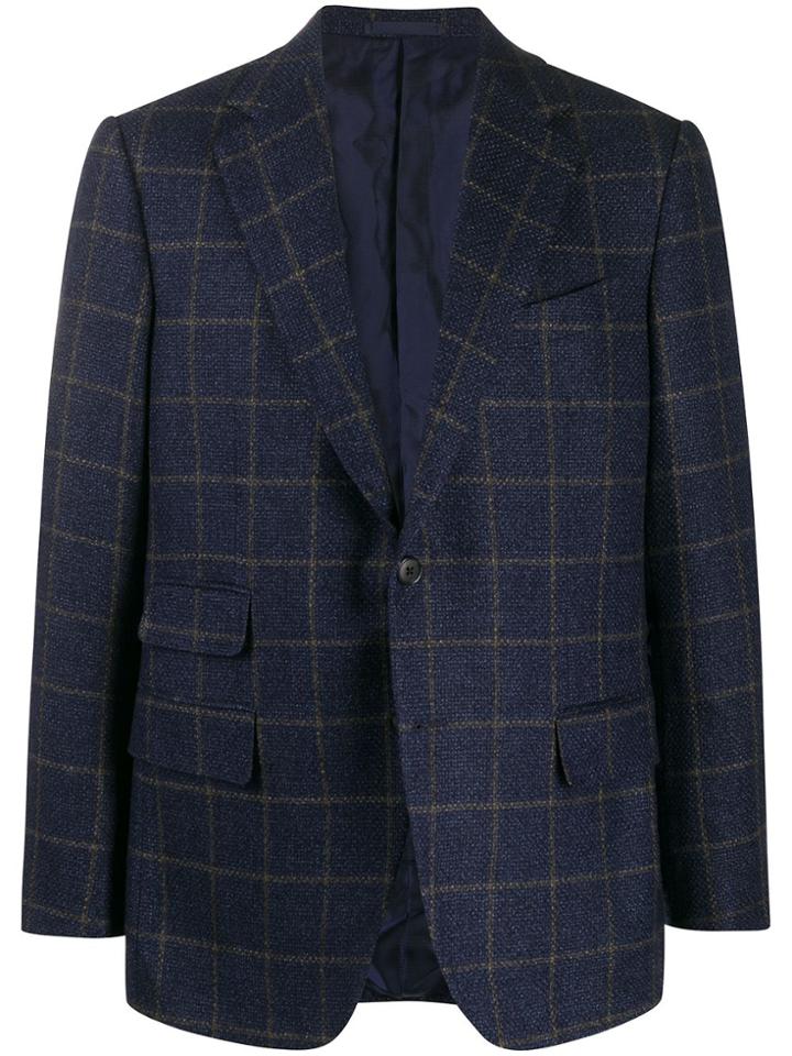 Caruso Windowpane Check Blazer - Blue