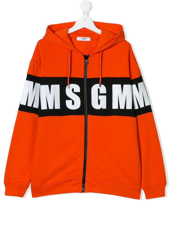 Msgm Kids Teen Logo Zipped Hoodie - Yellow & Orange