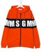 Msgm Kids Teen Logo Zipped Hoodie - Yellow & Orange