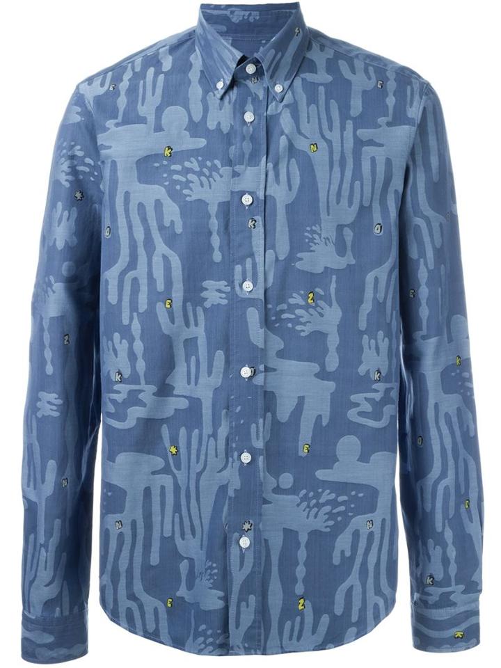 Kenzo Cactus Button Down Shirt, Men's, Size: L, Blue, Cotton