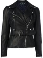 Alexander Mcqueen Belted Biker Jacket, Women's, Size: 42, Black, Cotton/viscose/lamb Skin