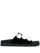 Miu Miu Velvet Crystal Embellished Sandas - Black