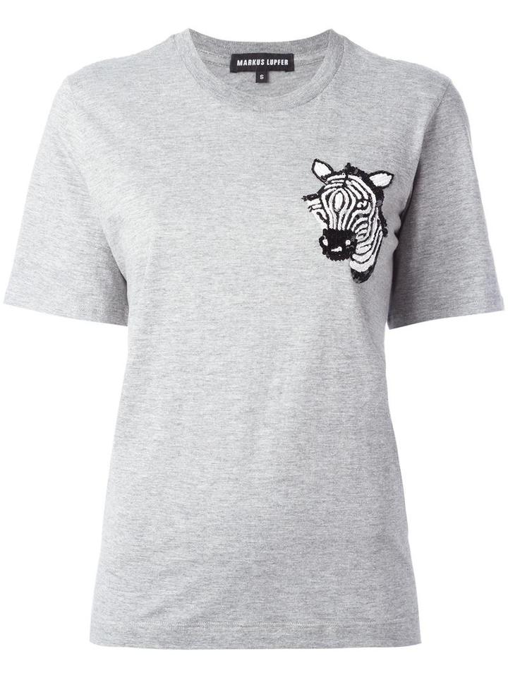 Markus Lupfer Sequinned Zebra T-shirt, Women's, Size: Xs, Grey, Cotton/viscose
