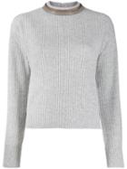 Brunello Cucinelli Bead-embellished Neck Jumper - Grey