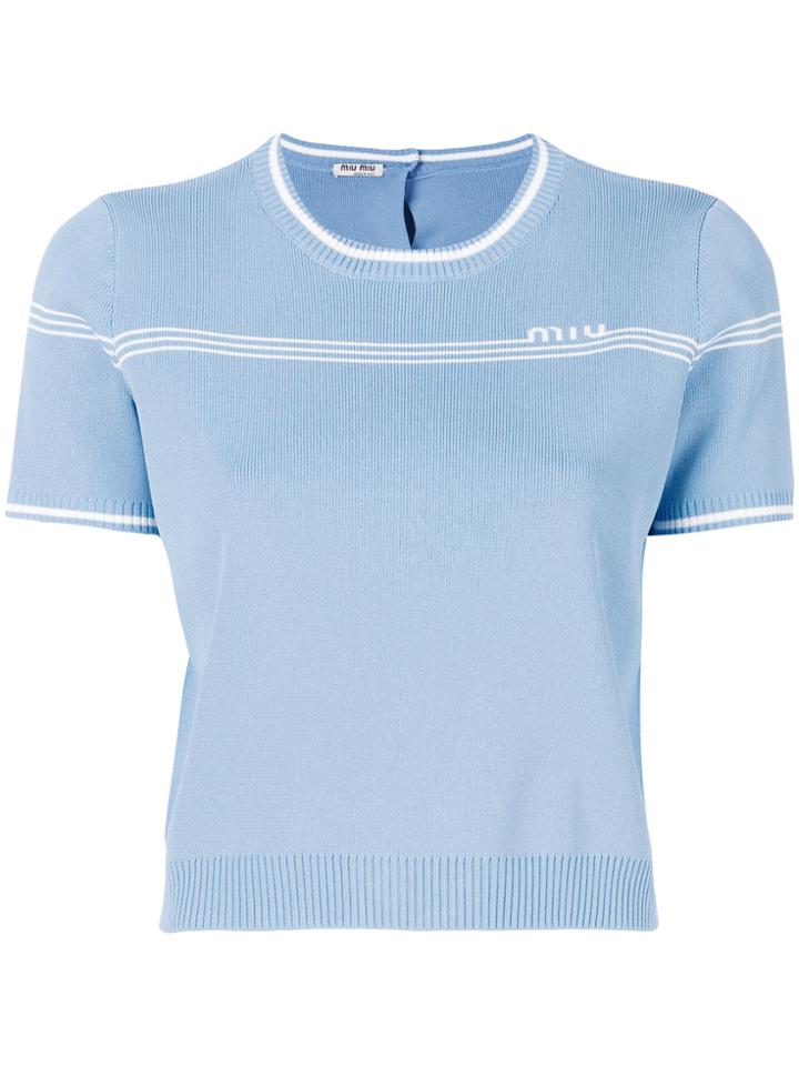 Miu Miu Cropped Logo Knitted Top - Blue