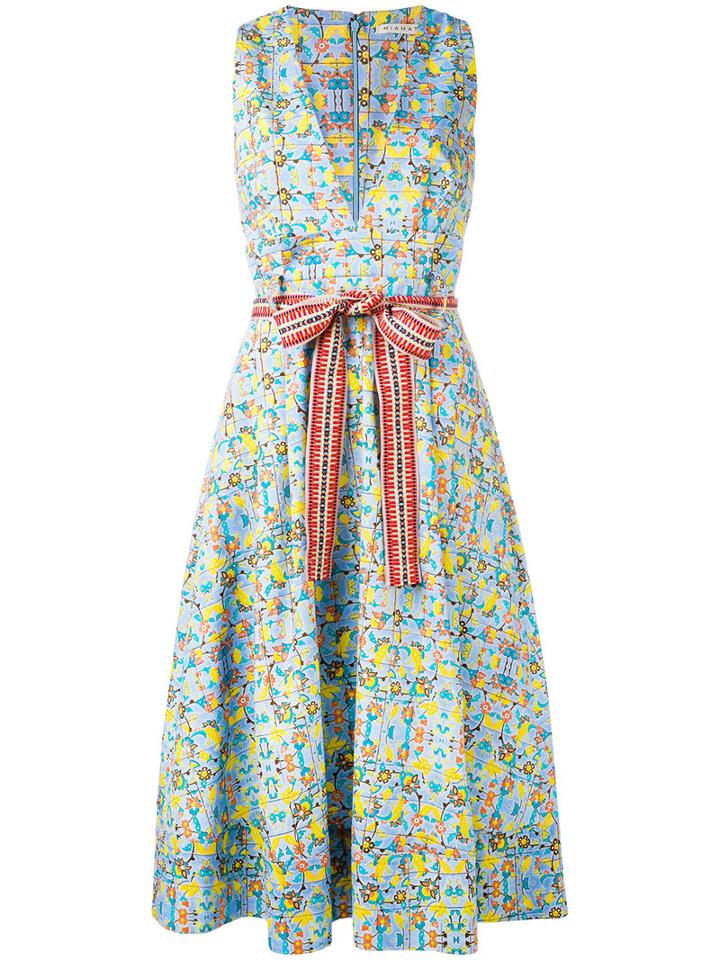 Miahatami - Belted V-neck Dress - Women - Cotton - 44, Blue, Cotton