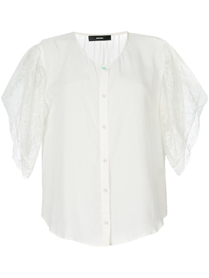 Diesel - Lace Sleeves Shirt - Women - Polyester/viscose - Xs, Nude/neutrals, Polyester/viscose