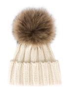 Inverni Racoon Fur Bobble Hat - Nude & Neutrals