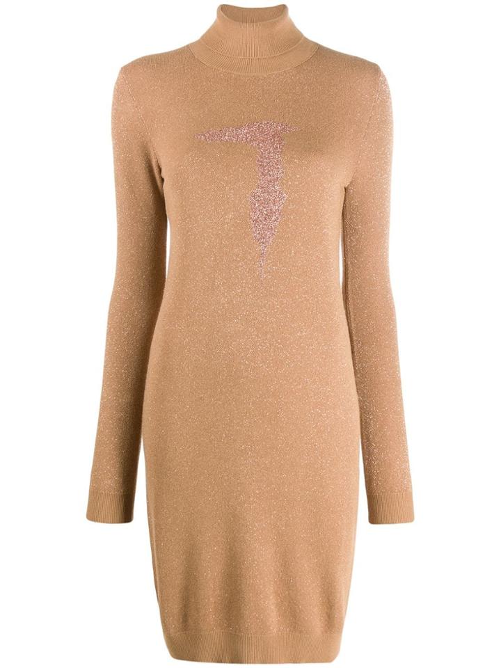 Trussardi Jeans Long-sleeved Lurex Knit Dress - Brown