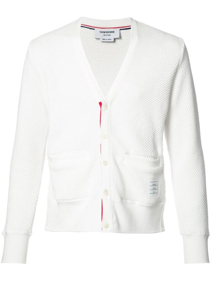 Thom Browne V-neck Cardigan, Men's, Size: 2, White, Cotton