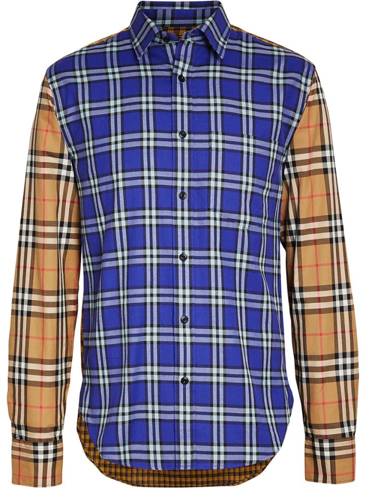 Burberry Contrast Check Cotton Shirt - Blue