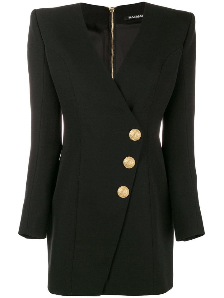 Balmain Plunge Neck Buttoned Dress - Black