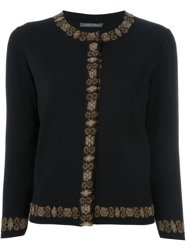 Alberta Ferretti Three-quarter-sleeve Cardigan, Women's, Size: 48, Black, Polyester/rayon