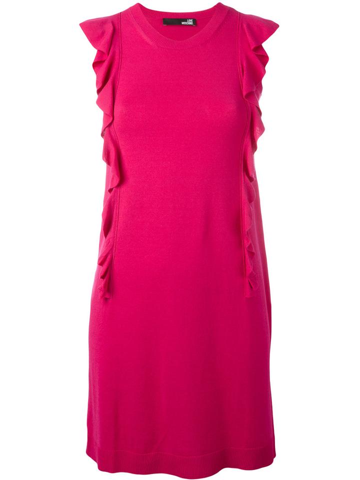 Love Moschino Ruffled Trim Dress, Women's, Size: 42, Pink/purple, Viscose/polyester