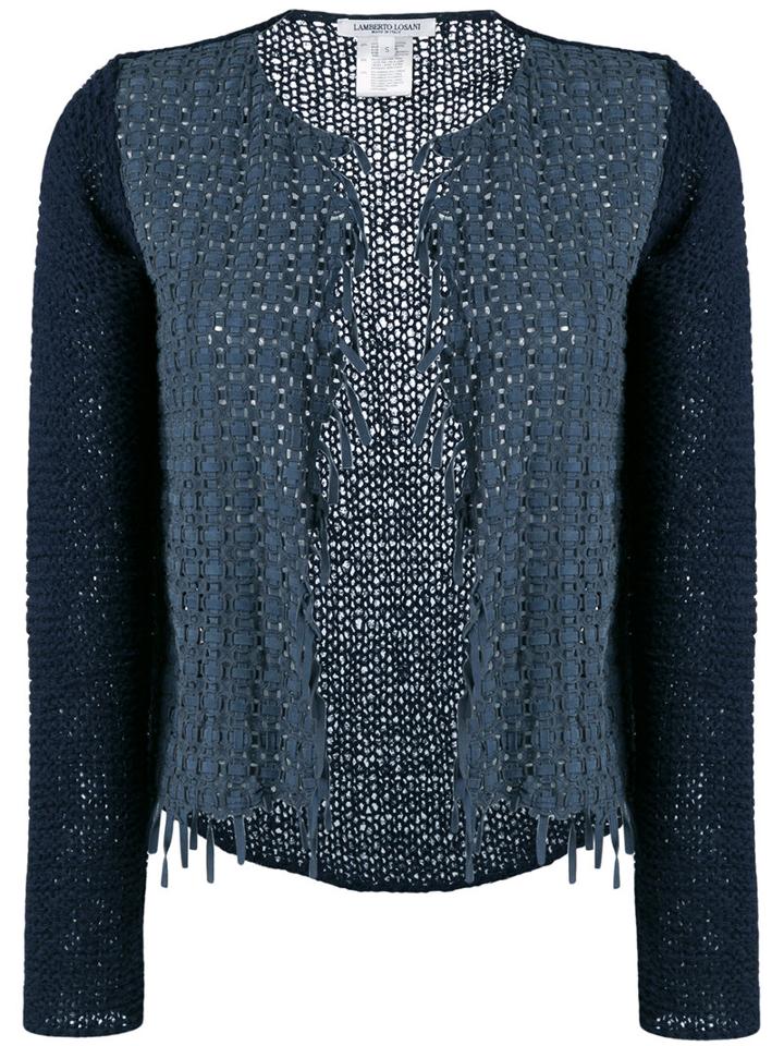 Lamberto Losani Woven Suede Cardigan, Women's, Size: Small, Blue, Cotton/suede/polyamide