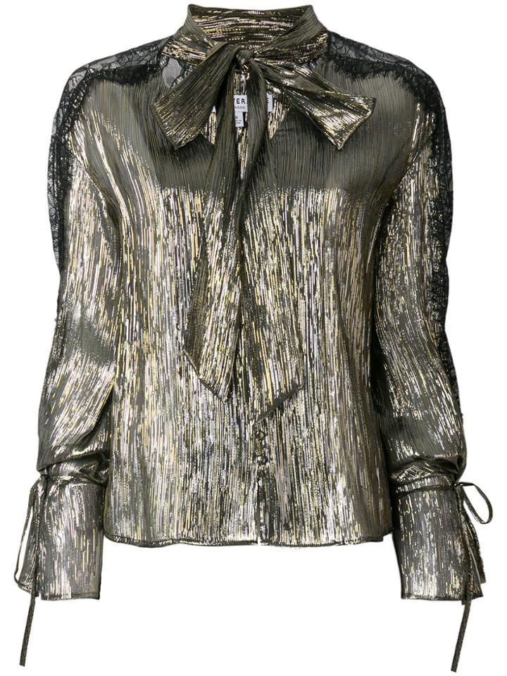 Perseverance London Tie-neck Lamé Blouse - Metallic