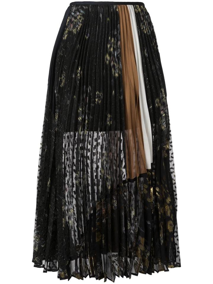 Mame Floral Print Pleated Skirt - Black